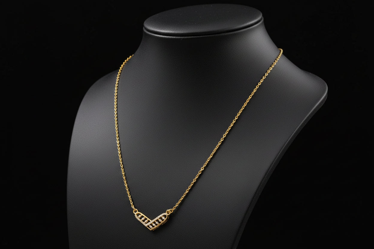 Gold Plated 92.5 Sterling Silver Geometric Chevron Pendant Necklace