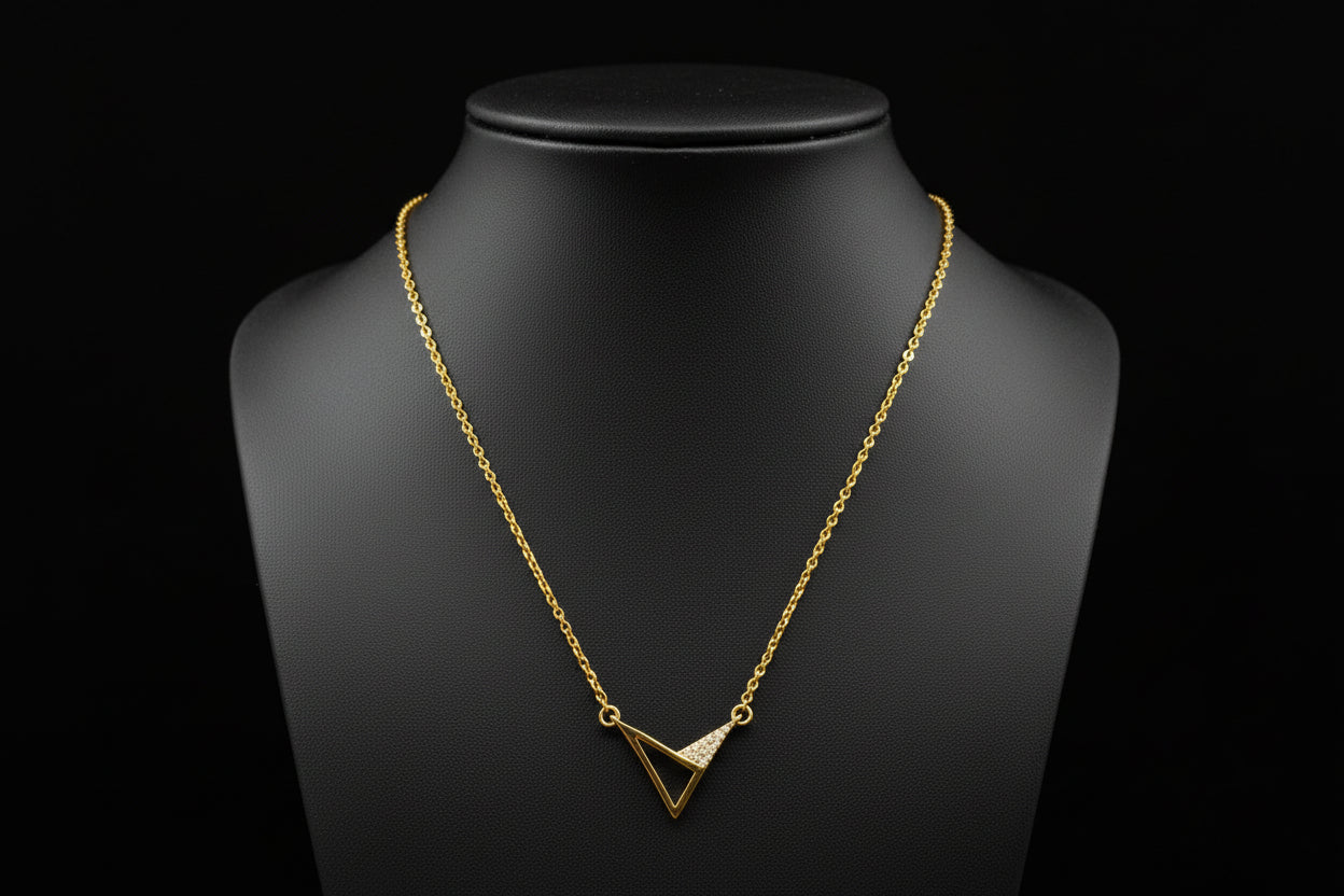 Gold Plated 92.5 Sterling Silver Geometric Triangle Pendant Necklace