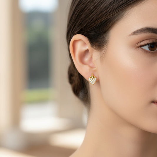 Gold Plated 92.5 Sterling Silver Heart-Shaped Pavé Stud Earrings