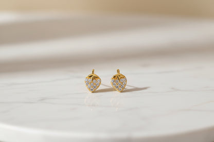 Gold Plated 92.5 Sterling Silver Heart-Shaped Pavé Stud Earrings