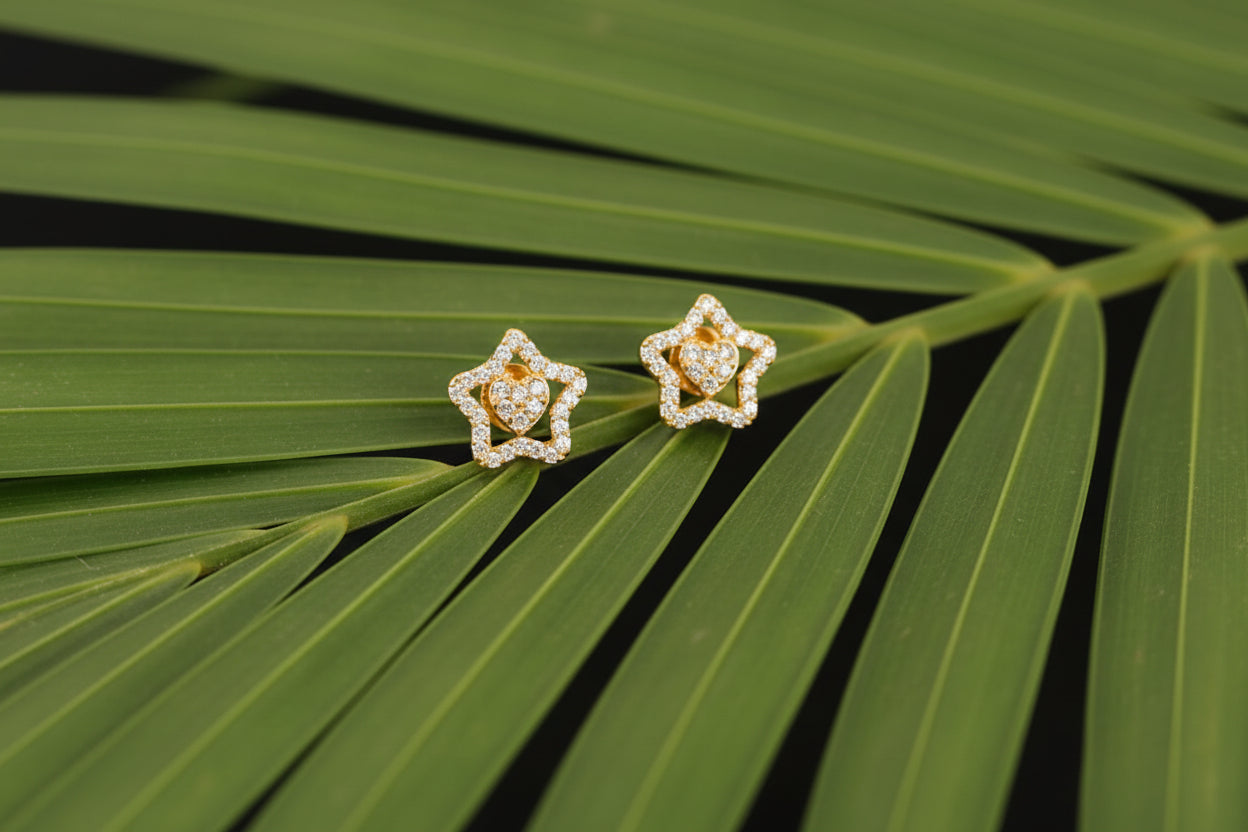 Gold Plated 92.5 Sterling Silver Celestial Star-in-Star Pavé Stud Earrings