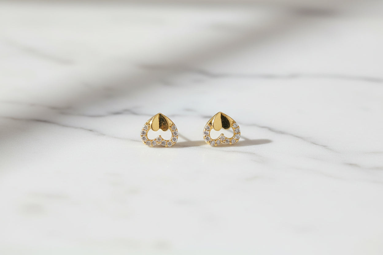 Gold Plated 92.5 Sterling Silver Romantic Open Heart Stud Earrings