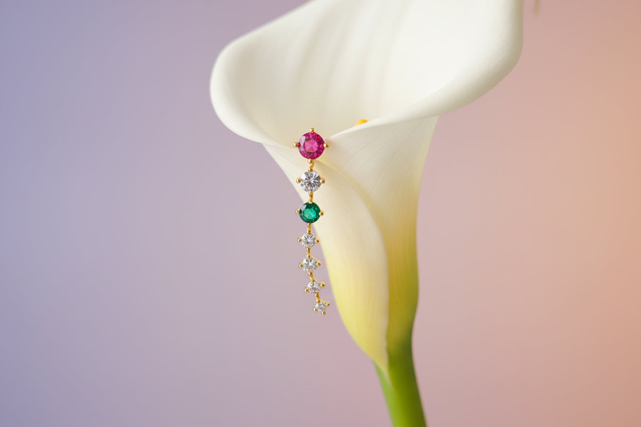 Gold Plated 92.5 Sterling Silver Multi-Stone Linear Drop Earrings
