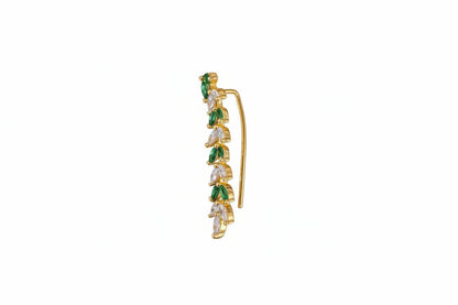 Gold Plated 92.5 Sterling Silver Emerald and White Zirconia Leafy Vine Drop Earrings