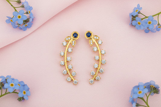 Gold Plated 92.5 Sterling Silver Blue Sapphire-Tone Vine Ear Crawlers