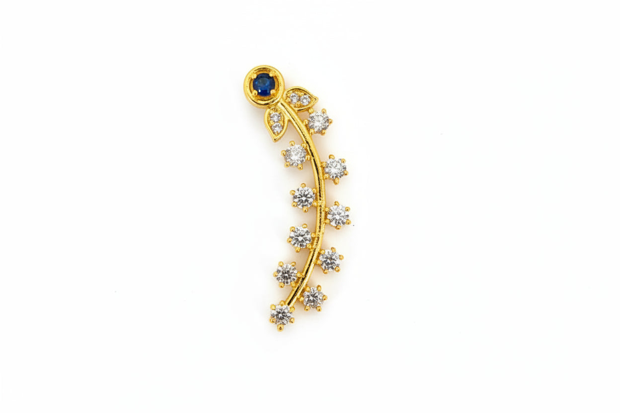 Gold Plated 92.5 Sterling Silver Blue Sapphire-Tone Vine Ear Crawlers