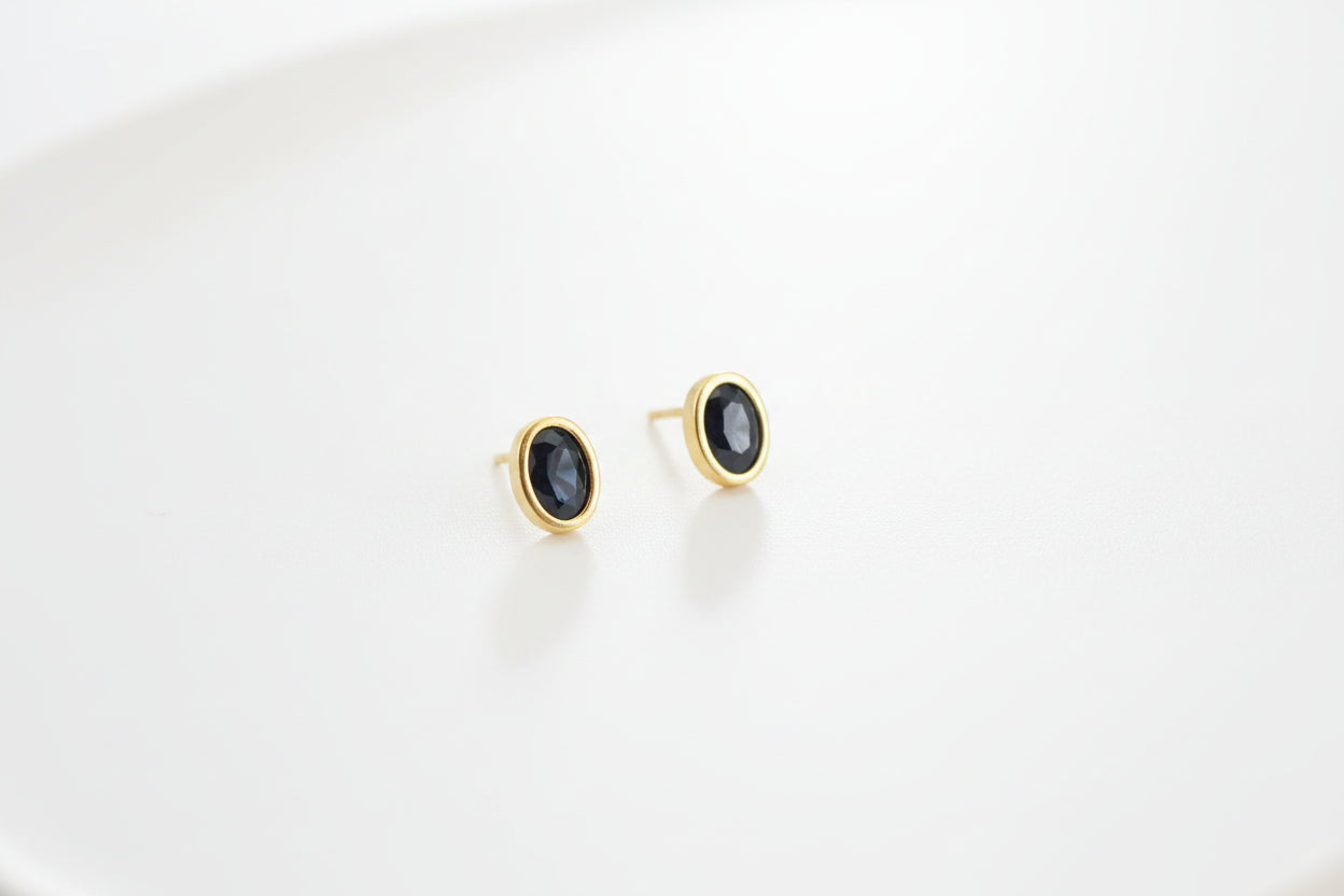 Gold Plated 92.5 Sterling Silver Oval Amethyst-Tone Stud Earrings