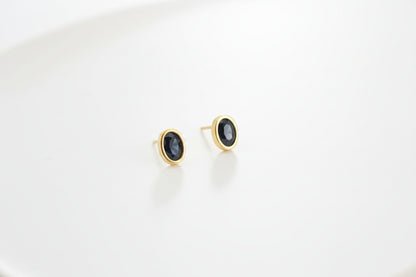 Gold Plated 92.5 Sterling Silver Oval Amethyst-Tone Stud Earrings