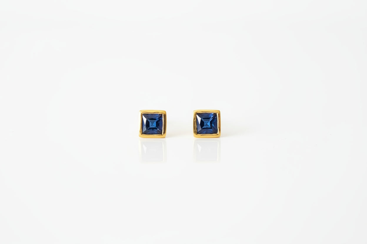 Gold Plated 92.5 Sterling Silver Square Solitaire Stud Earrings