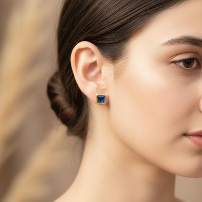 Gold Plated 92.5 Sterling Silver Square Solitaire Stud Earrings