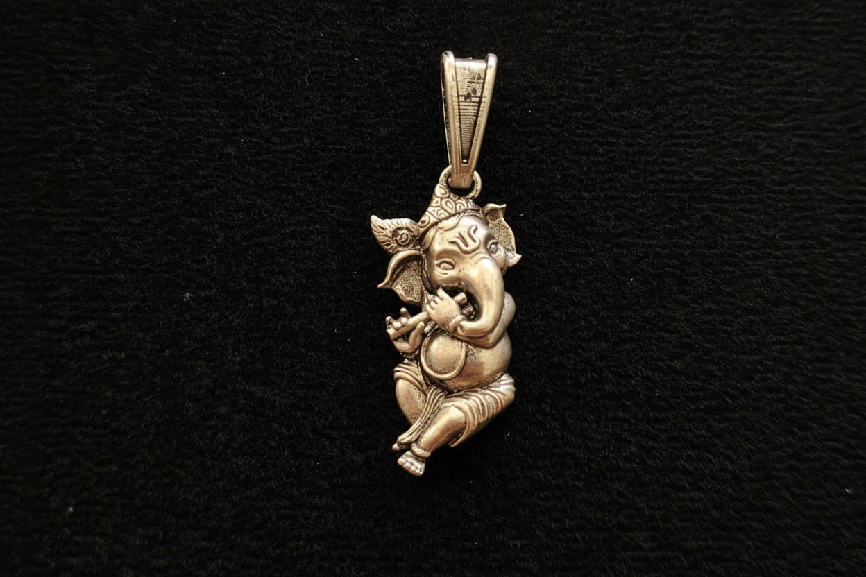 Antique 92.5 Sterling Silver Flute Ganesha Pendant