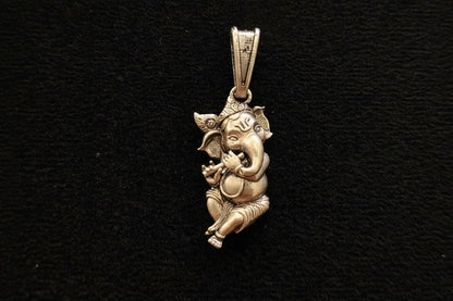 Antique 92.5 Sterling Silver Flute Ganesha Pendant