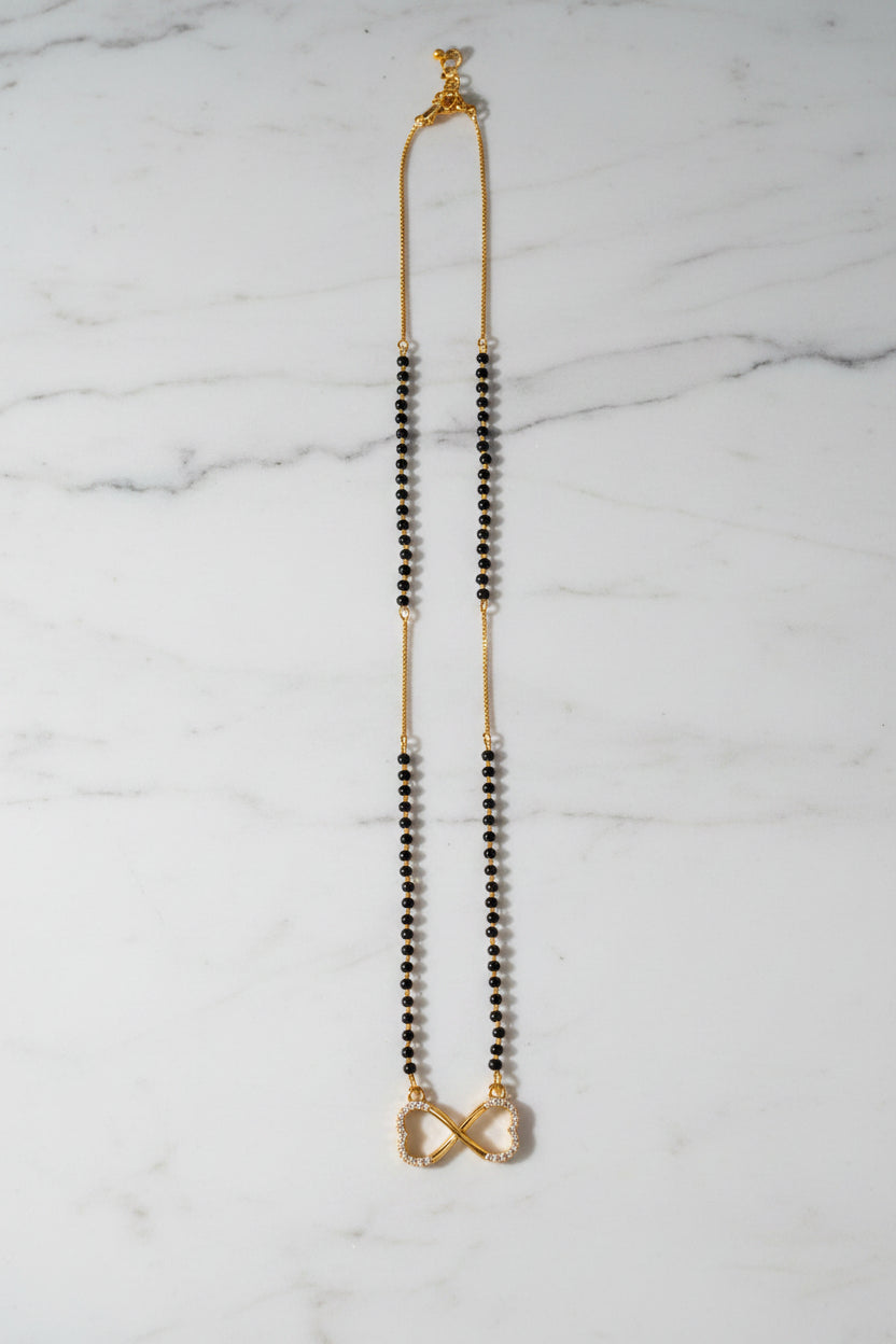 Pure 925 Silver Gold Coated Black Bead Mangalsutra with Infinity Pendant