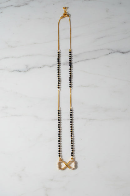 Pure 925 Silver Gold Coated Black Bead Mangalsutra with Infinity Pendant