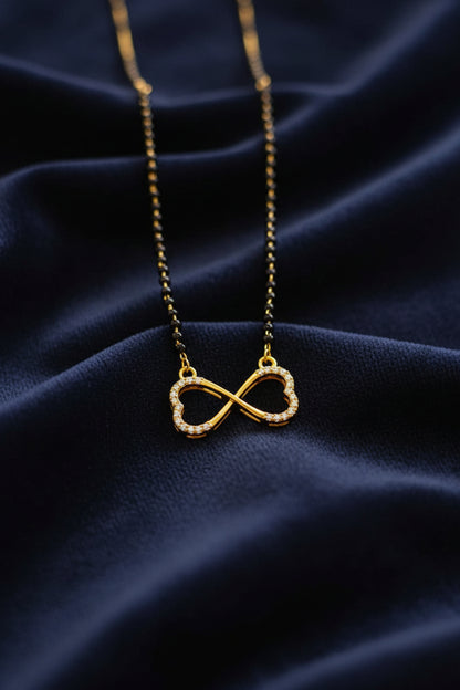 Pure 925 Silver Gold Coated Black Bead Mangalsutra with Infinity Pendant