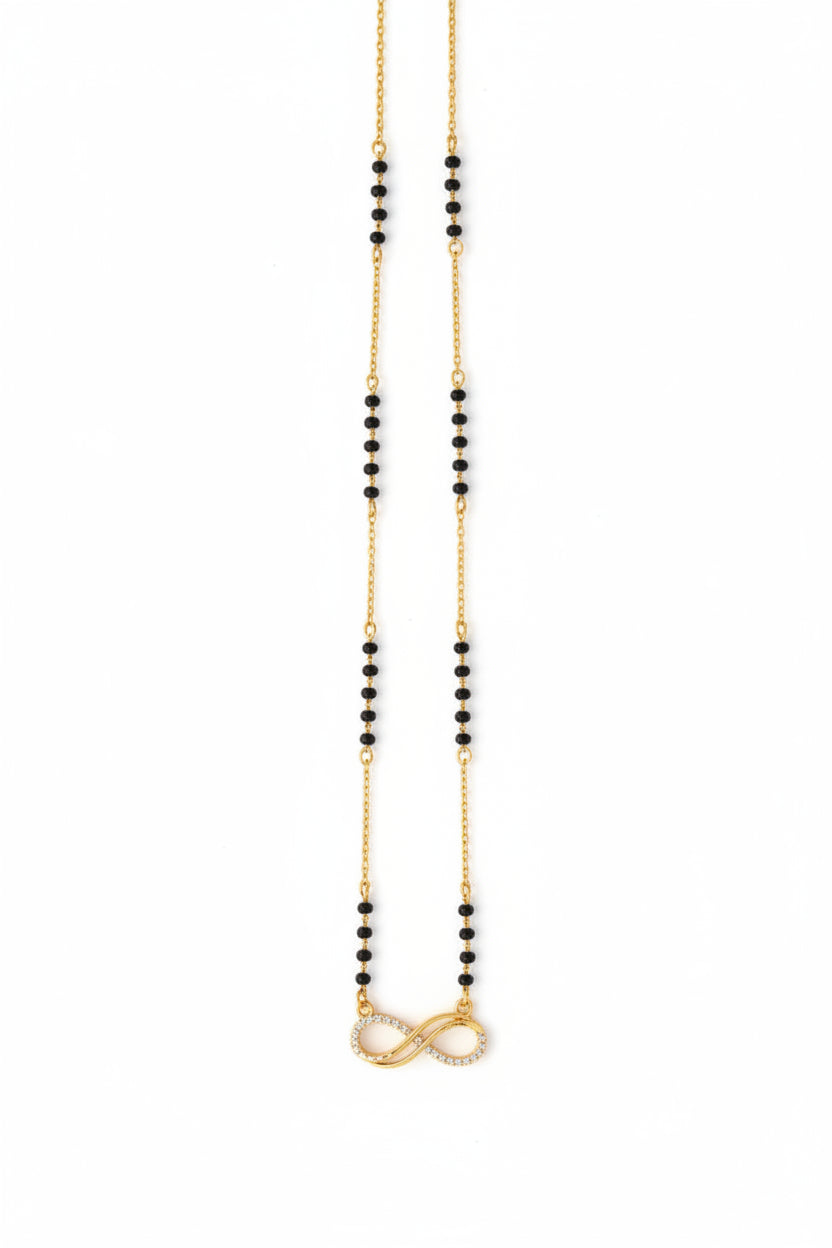 Pure 925 Silver Gold Coated Black Bead Mangalsutra with Elegant Infinity Pendant