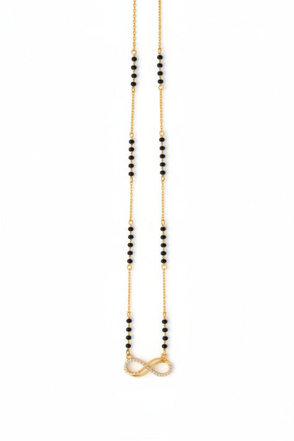 Pure 925 Silver Gold Coated Black Bead Mangalsutra with Elegant Infinity Pendant