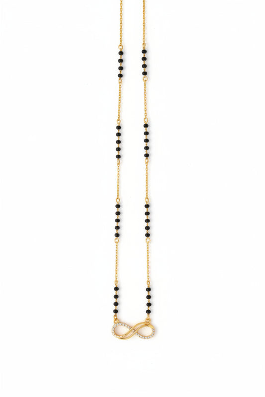 Pure 925 Silver Gold Coated Black Bead Mangalsutra with Elegant Infinity Pendant