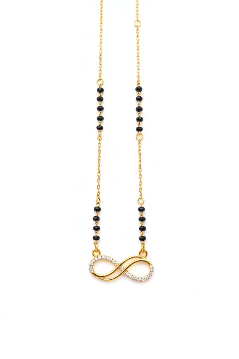 Pure 925 Silver Gold Coated Black Bead Mangalsutra with Elegant Infinity Pendant