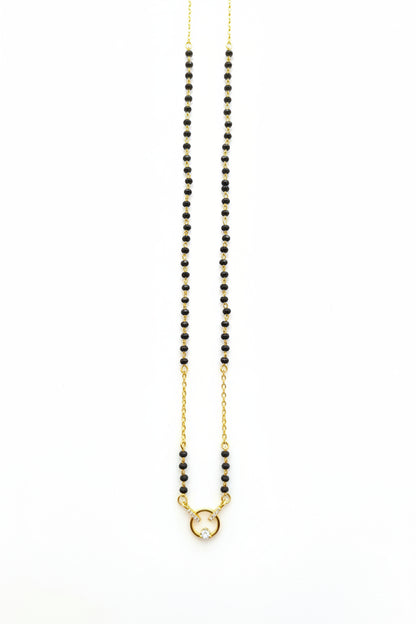 Pure 925 Silver Gold Coated Black Bead Mangalsutra