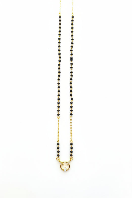 Pure 925 Silver Gold Coated Black Bead Mangalsutra