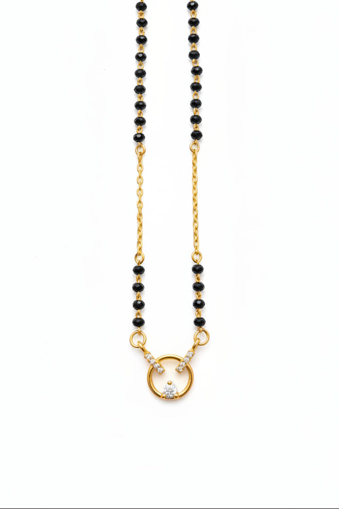 Pure 925 Silver Gold Coated Black Bead Mangalsutra