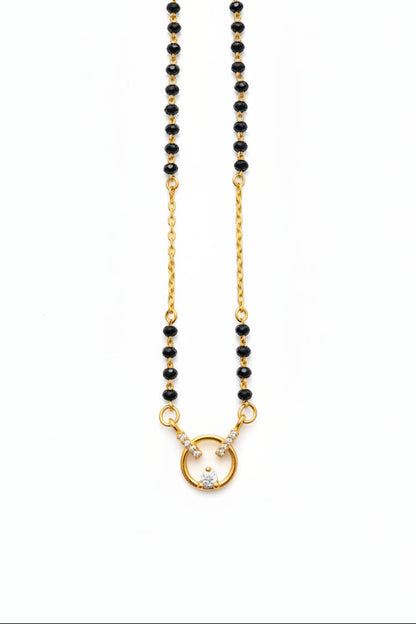 Pure 925 Silver Gold Coated Black Bead Mangalsutra