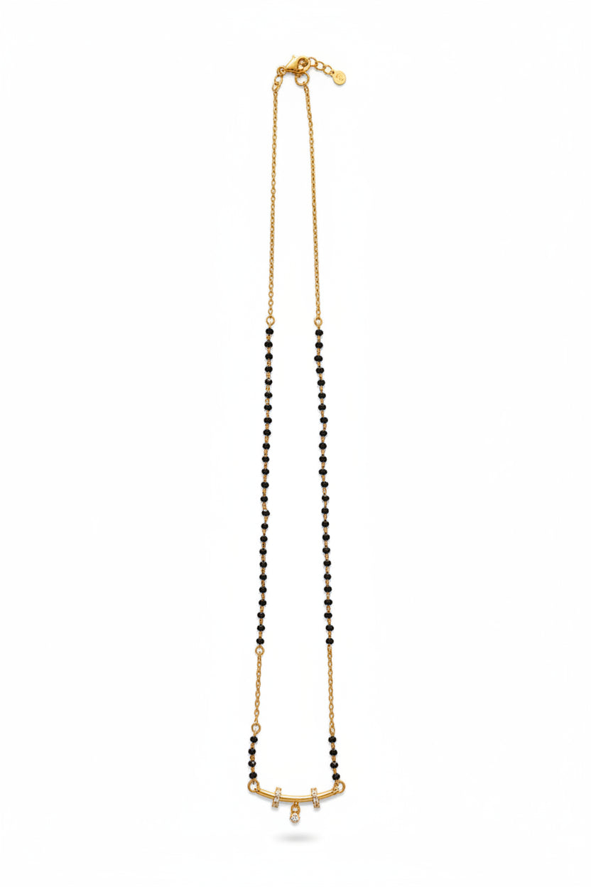 Pure 925 Silver Gold Coated Black Bead Mangalsutra with Elegant Pendant