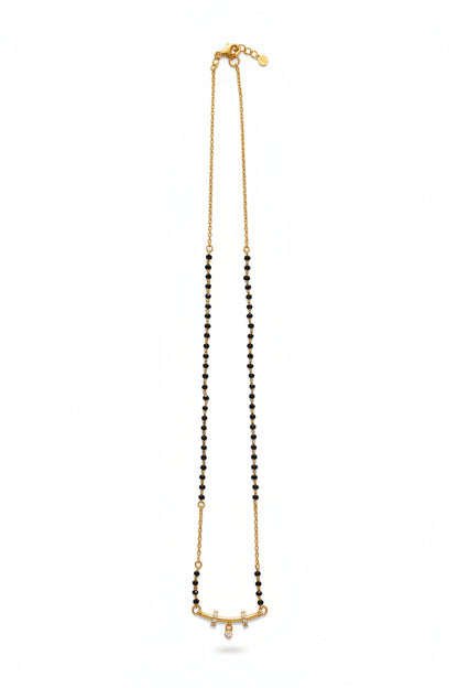 Pure 925 Silver Gold Coated Black Bead Mangalsutra with Elegant Pendant