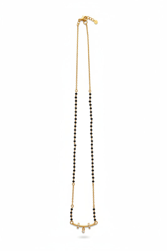 Pure 925 Silver Gold Coated Black Bead Mangalsutra with Elegant Pendant