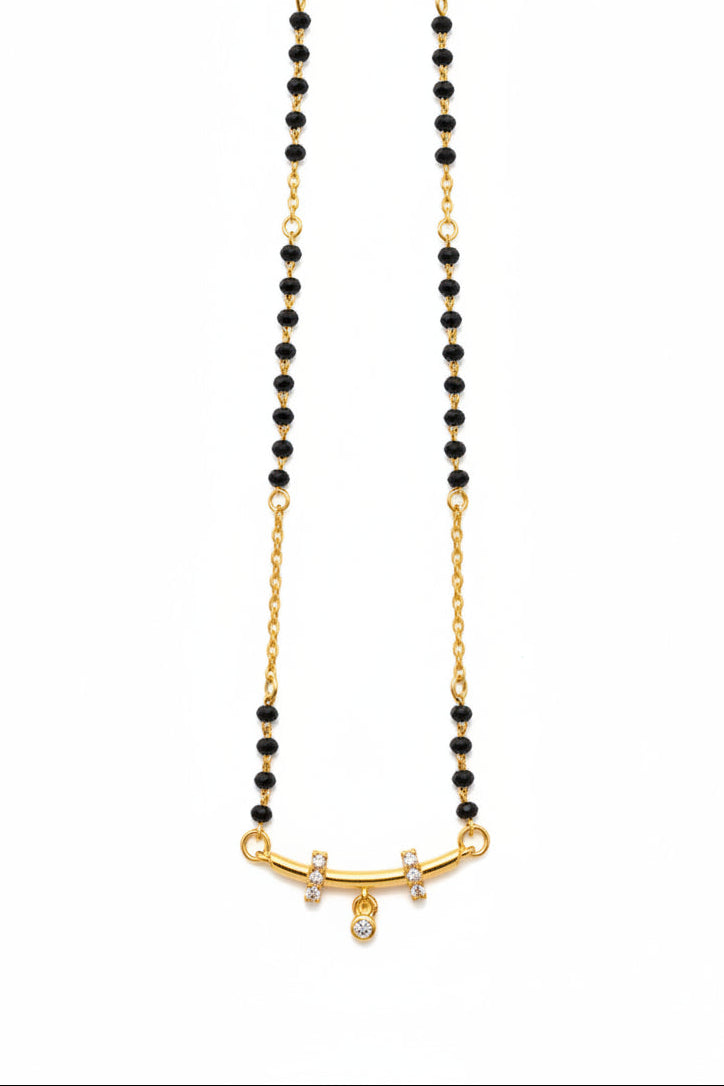 Pure 925 Silver Gold Coated Black Bead Mangalsutra with Elegant Pendant