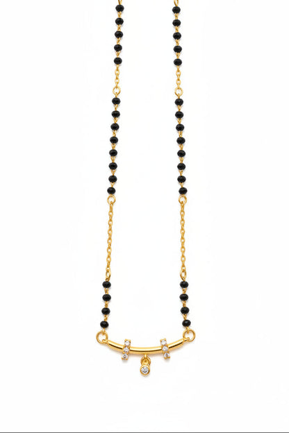 Pure 925 Silver Gold Coated Black Bead Mangalsutra with Elegant Pendant