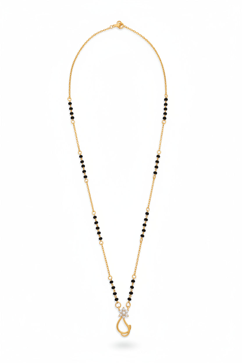 Pure 925 Silver Gold Coated Black Bead Mangalsutra with Designer Pendant