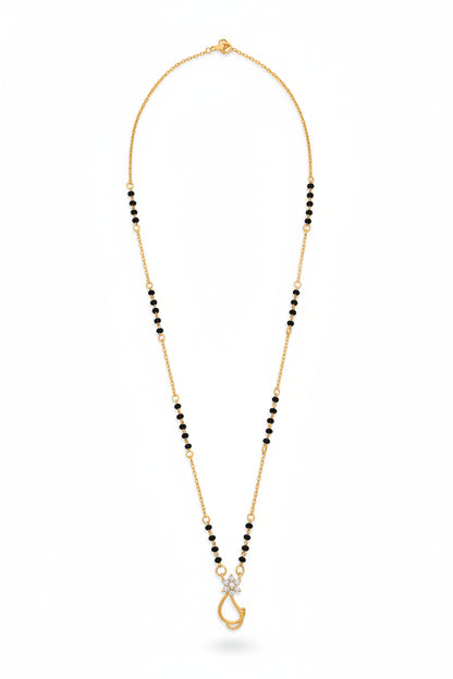 Pure 925 Silver Gold Coated Black Bead Mangalsutra with Designer Pendant