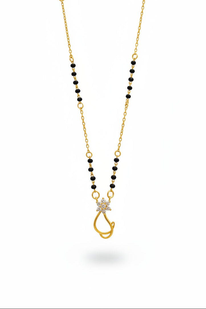 Pure 925 Silver Gold Coated Black Bead Mangalsutra with Designer Pendant