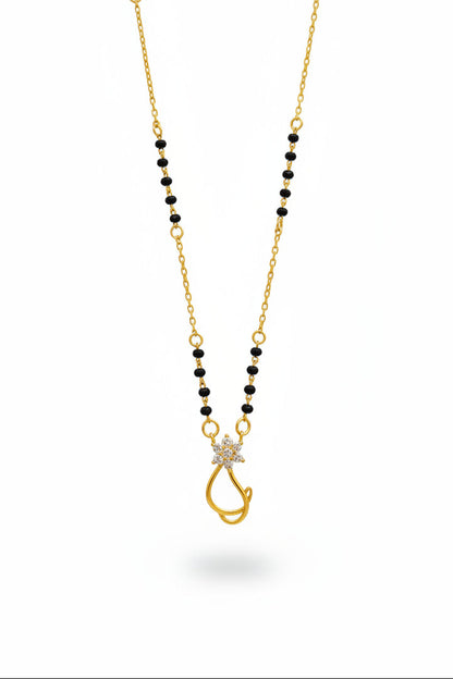 Pure 925 Silver Gold Coated Black Bead Mangalsutra with Designer Pendant