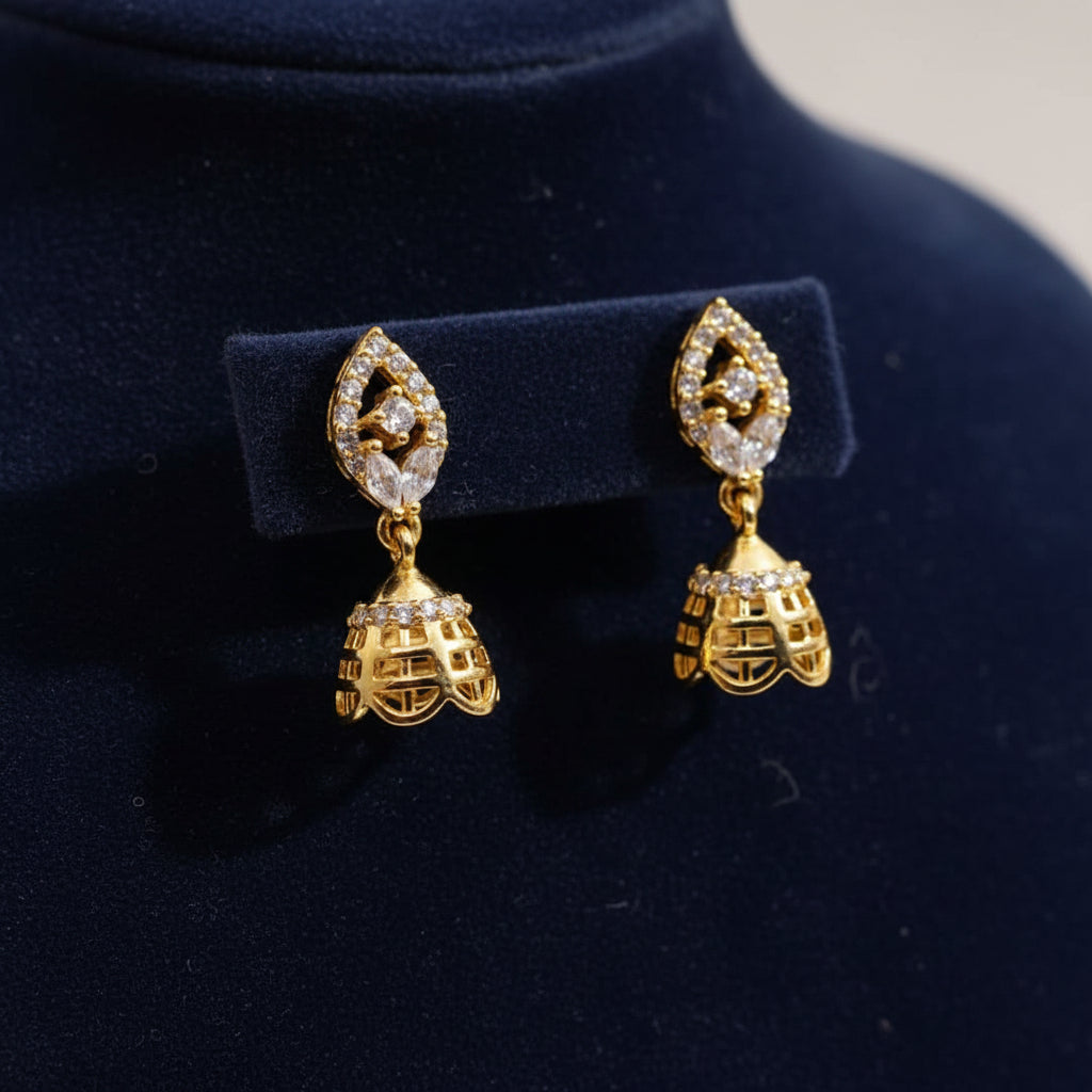 Pure 92.5 Silver Gold Plated CZ Jhumka Earrings – Traditional Dangler Earrings
