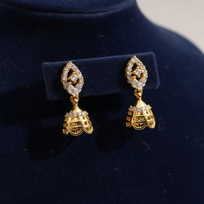 Pure 92.5 Silver Gold Plated CZ Jhumka Earrings – Traditional Dangler Earrings
