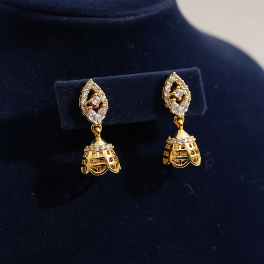 Pure 92.5 Silver Gold Plated CZ Jhumka Earrings – Traditional Dangler Earrings