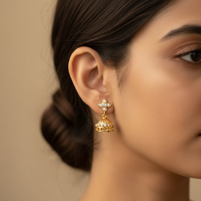Pure 92.5 Silver Gold Plated CZ Jhumka Earrings – Elegant Traditional Dangler Earrings