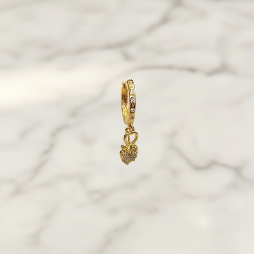 Pure 92.5 Silver Gold Plated CZ Heart Dangle Earrings for Women