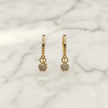 Pure 92.5 Silver Gold Plated CZ Heart Dangle Earrings for Women
