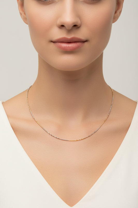 Pure Silver Minimalist Two-Tone Half Gold & Half Silver Plated Dainty Chain