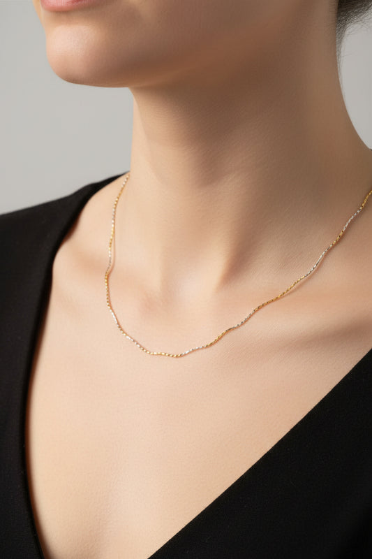 Pure Silver Dainty Two-Tone Gold & Silver Twist Sparkle Layering Chain Necklace