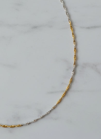 Pure Silver Two-Tone Silver & Gold Plated Twisted Rope Chain Necklace