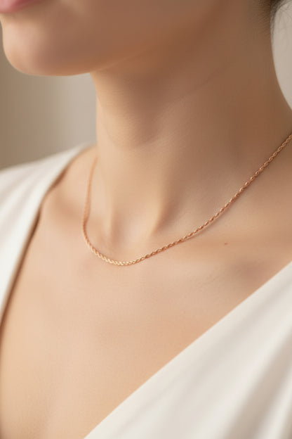 92.5 Sterling Silver Rose Gold Plated Dainty Rope Chain Necklace