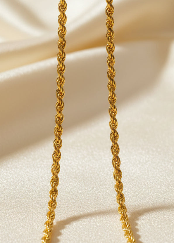 Unisex 92.5 Sterling Silver Gold Coated Twisted Rope Chain