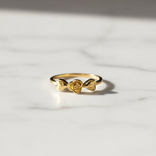 Luxury 92.5 Sterling Silver Gold Coated Rose & Double Heart Ring