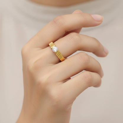 Luxury 92.5 Sterling Silver Gold Coated Ribbed Solitaire Ring