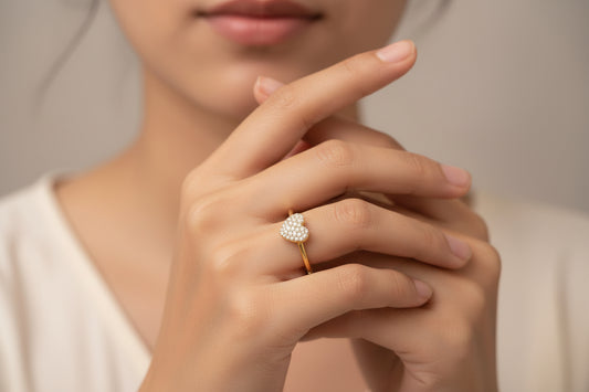 Luxury 92.5 Sterling Silver Gold Coated Radiant Pavé Heart Ring